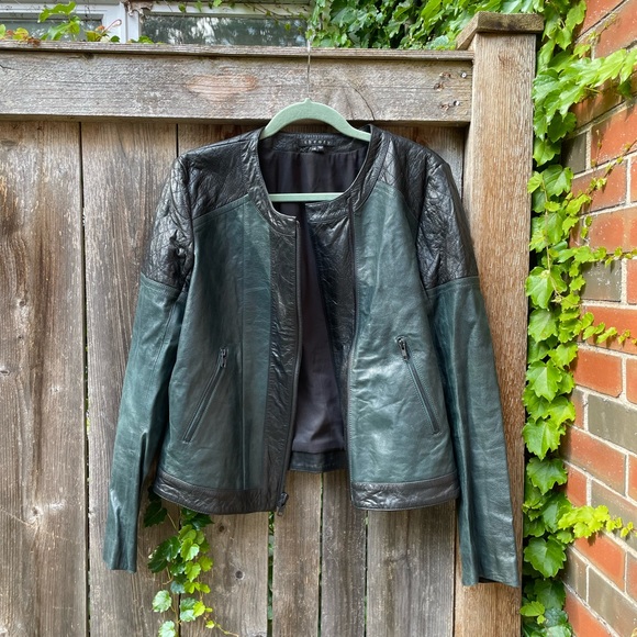 Theory Maisie Leather Moto Jacket Womens Sz Large - Picture 2 of 10